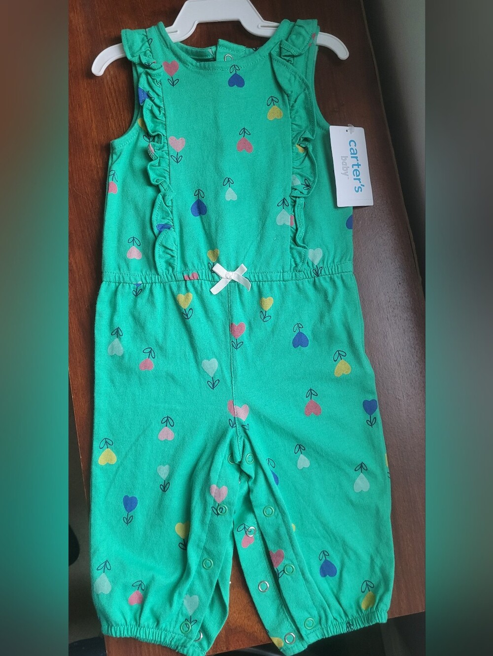 Carter's Baby Girls 6 Month NEW NWT Green Floral Jumpsuit with Hearts